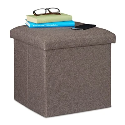 Abbildung von Relaxdays Sitzhocker mit Stauraum, faltbar, weich gepolstert, eckig, Stoff, Sitzwürfel, HBT: 37x37,5x37,5 cm, Graubraun