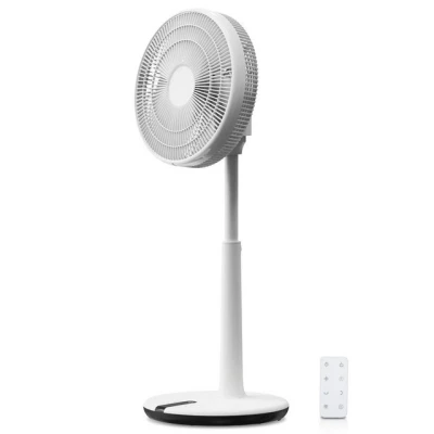 Abbildung von KLAMER 3D Ventilator, extra leiser DC Standventilator mit Fernbedienung, 12 Geschwindigkeitsstufen, Schlaf und Eco Modus, automatische vertikale horizontale Oszillation, 8h Timer, weiß