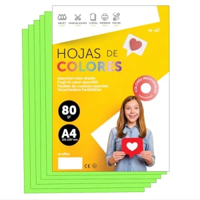 Abbildung von Buntes Papier A3 80g für Drucker &amp; Basteln, Farbige Blätter Kinder, Kreativprojekte, Karten Schule M office (100 Blatt, Grün Neon)