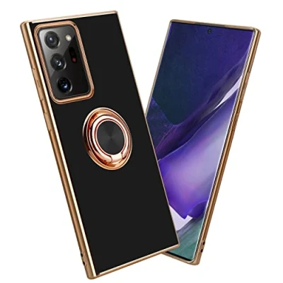 Abbildung von Cadorabo Hülle kompatibel mit Samsung Galaxy Note 20 Ultra Schutzhülle TPU Silikon Case Ring Design Kameraschutz Slim Kratzfest Gummi für in Schwarz