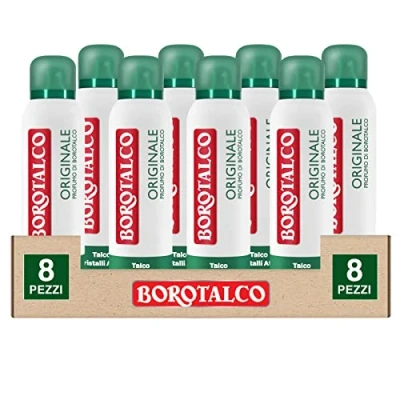 Abbildung von Borotalco Original Deo 48h Deodorant Spray mit aktiven Kristallen extra trocken ohne Alkohol Parfüm von absorbiert Schweiß dermatologisch getestet 8 Flaschen à 150 ml
