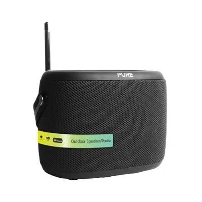 Abbildung von Pure Woodland Outdoor Lautsprecher mit Bluetooth &amp; DAB+/FM Radio (wasserdicht IP67, robust, tragbar, 14h Akku perfekt für Garten Camping) Schwarz