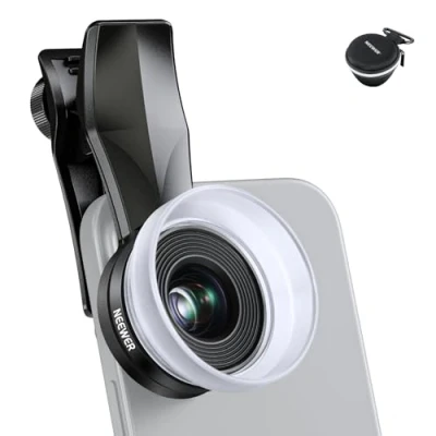 Abbildung von NEEWER 10X Makro Objektiv mit 17mm Gewinde, Telefonobjektiv Clip und Abnehmbarer Diffusor Haube, auch für Gewinde Telefonkäfig/Telefonhülle/Telefonklammer/Rückplatte, LS 28 PRO