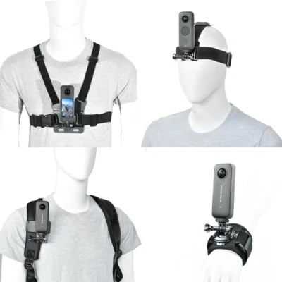 Abbildung von vgsion Action Kamera Zubehör Set, Brustgurt Halterung, Kopfhalterung, Handschlaufe, Rucksack Clip Halterung für Insta360 One X3/One X2/Insta360 RS/Go2, GoPro Hero 11/Hero 9/Hero 8