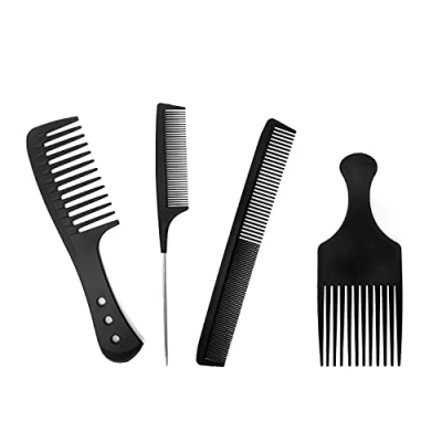 Abbildung von 4pcs Barbier Haarstyling Salon Kamm Hitzebeständiger Antistatischer Nadelstielkamm Carbon kamm, Breiter Afro Grob fein 2 Zahnungen,Reduzieren Haarbruch,Hair Comb für Männer und Frauen