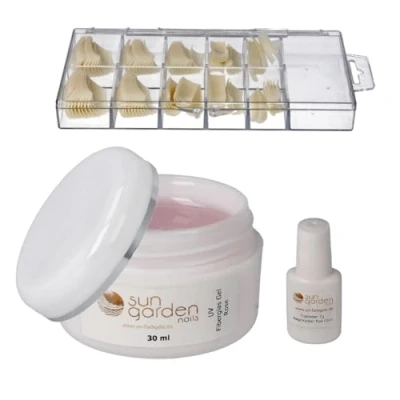 Abbildung von Sun Garden Nails UV Fiberglas Gel rose klar 30ml+100er Tipbox+7g Tipkleber