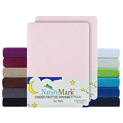 Abbildung von Spannbettlaken Frottee Spannbettlaken, NatureMark, 80% Baumwolle / 20% Polyester, Gummizug: rundum, (2 Stück), 2er Set Kinder Frottee, Spannbetttuch für Babybett und Kinderbett, 70x140 cm Rosa