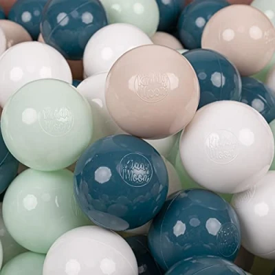 Abbildung von KiddyMoon 200 Bälle/7Cm Kinder Bälle Spielbälle Für Bällebad Baby Einfarbige Plastikbälle Made In EU, Dunkeltürkis/Pastellbeige/Weiß/Minze