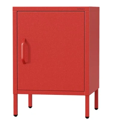Abbildung von Jan Nowak Nachttisch Industrial MIA Nachtschrank Glitzernd mit Tür für Schlafzimmer, Kinderzimmer Stahlschrank Abschliessbar, Nachtkasten Klein Loft Stil 42,4 x 59,5 40 cm Rot