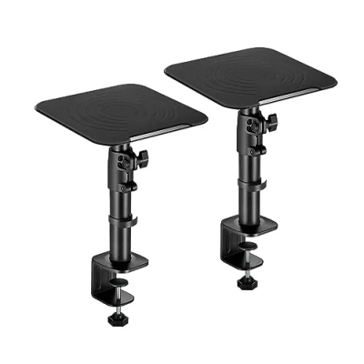 Abbildung von RICOO 2er Set Universeller Lautsprecher Tischhalterung, Lautsprecherständer LH069 C, Tischklemme, Boxenständer Höhenverstellbar, Speaker Stand, Halterung Schreibtisch, Schwarz