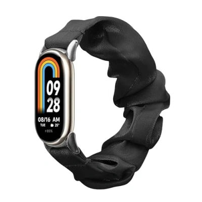 Abbildung von kwmobile Ersatz Armband kompatibel mit Xiaomi Mi Band 8 / 9 Smartwatch Scrunchie Haargummi Design Schwarz Innenmaße 14 19 cm