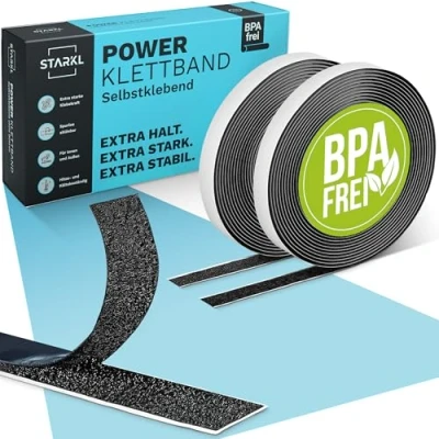 Abbildung von STARKL® Klettband selbstklebend BPA Frei Größe 3m x 10mm Klettverschluss Schwarz Extra Stark
