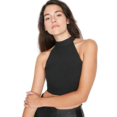 Abbildung von TRENDYOL Damen Woman Regular Bodycon Crew Neck Woven Blouse Hemd, Black, 42