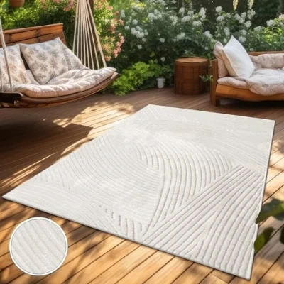 Abbildung von Paco Home Teppich In &amp; Outdoor, Moderne abstrakte Boho Designs mit 3D Struktur, robust wetterfest, ideal für Terrasse Wohnzimmer Küche, Grösse:120x170 cm, Farbe:Creme 5