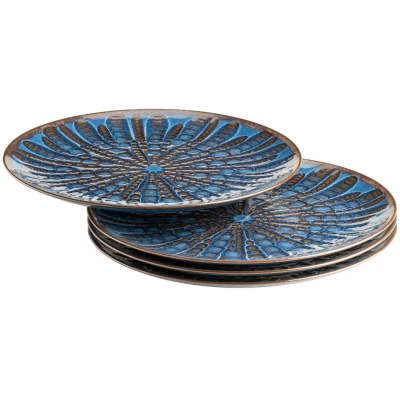 Abbildung von MÄSER 935075 Aquamarine, 4 große Platzteller mit aufregender Glasur, Deko Teller aus Keramik im 4er Set, ideal auch als Pizzateller und Servierteller, Steinzeug, Blau