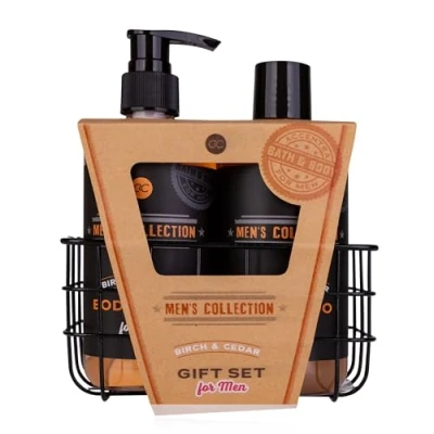 Abbildung von Accentra Geschenkset MEN&#039;S COLLECTION in Drahtkorb, inkl. 300ml Body Wash Pumpspender, Shampoo, Duft: Birke &amp; Zeder braun