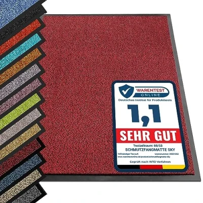 Abbildung von etm® Schmutzfangmatte Note 1,6: Sieger Preis Leistung Fußmatte in vielen Größen Türmatte Fußabstreifer für Haustür innen und außen (Rot Schwarz, 60x90 cm)