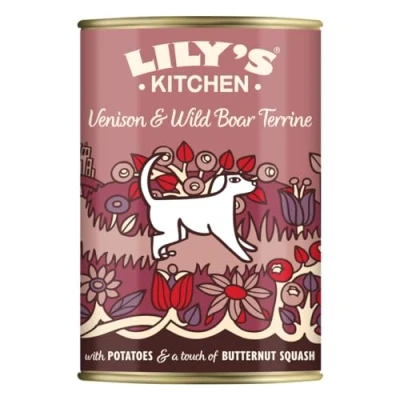Abbildung von Lily&#039;s Kitchen Mit natürlichen Zutaten hergestellt Dosen Nassfutter für ausgewachsene Hunde Terrine vom Reh und Wildschwein 400g