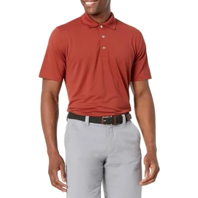 Abbildung von Amazon Essentials Herren Golf Polo Shirt, Schnell Trocknend, Normale Passform Auslauffarben, Rostfarben, XS