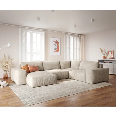 Abbildung von DELIFE Wohnlandschaft Lanzo, XL Cord Beige 360x260 cm Recamiere variabel