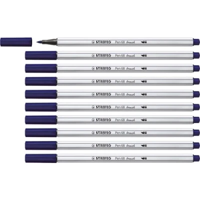 Abbildung von Premium Filzstift mit Pinselspitze für variable Strichstärken STABILO Pen 68 brush 10er Pack preußischblau