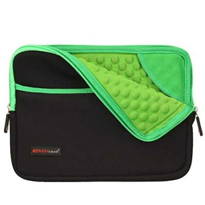 Abbildung von TECHGEAR Pro Sleeve [10] Schutzhülle aus Neopren mit Reißverschluss und Anti Shock Bubble Interieur für iPad Air 4 10.9, 10.2, 9.7, 11, 10.5 (2019) 2, Air, 3 2 Grün