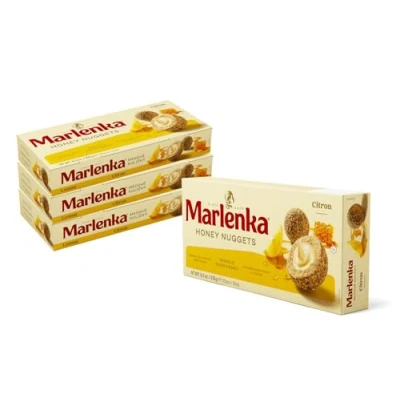 Abbildung von Marlenka Honigkugeln 3 + 1 Pack Zitrone Delicious Nuggets Gebäckkugeln mit 4 x 10 Bälle 235g Süßigkeiten Großpackungen Süssigkeiten schmecken ähnlich wie Kuchen