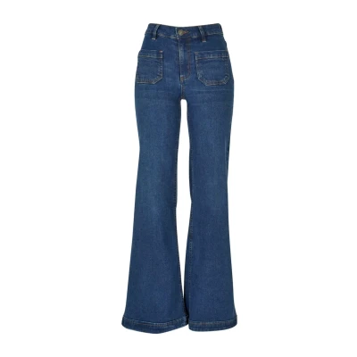 Abbildung von Urban Classics Vintage Flared Jeans, Damen, Größe: 28, Deepblue washed