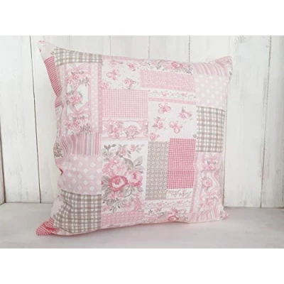 Abbildung von Arinosa Kissen Dekokissen Landhaus Patchwork Rosen Rosa 40x40 ungefüllt