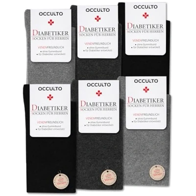 Abbildung von Occulto 6 PACK Diabetiker Socken, Herren, Größe: 39 42, Schwarz dunkelgrau grau