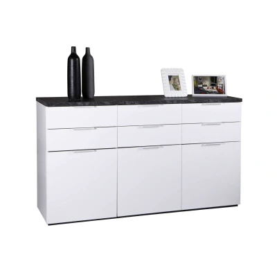 Abbildung von Sideboard weiß hochglanz Marmoroptik 180 cm 3 türig MUNDI