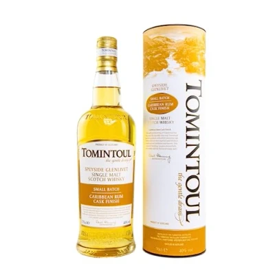 Abbildung von Tomintoul Single Malt Scotch Whisky Carribbean Rum Cask Finish Small Batch Mit exotischen Hauch Kokos 40% vol. 700 ml