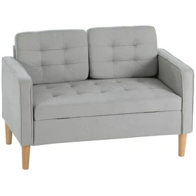 Abbildung von HOMCOM 2 Sitzer Sofa, Gepolstert Couch mit Stauraum, Holzbeine, Hellgrau