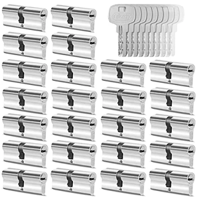 Abbildung von GERCAR 24x Schließzylinder gleichschließend 24 Profilzylinder 30/30 inkl. 120 Schlüssel 60 mm Doppelzylinder Türschloss Zylinderschloss gleichschliessendes 24er Set Länge: 60mm, A:30 B:30
