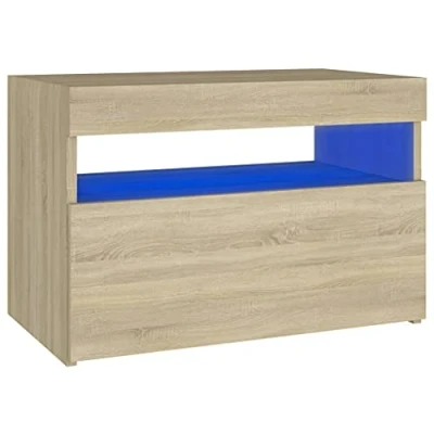Abbildung von vidaXL Nachttisch mit LED Leuchten Nachtschrank Nachtkonsole Nachtkommode Schlafzimmer Schrank Kommode Beistelltisch Sonoma Eiche 60x35x40cm Holzwerkstoff