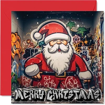 Abbildung von Weihnachtskarten für Damen und Herren Graffiti Weihnachtsmann Merry Xmas Weihnachtskarte Mutter, Vater, Schwester, Bruder, Cousin, Onkel, Tante, beste Freundin, 145 mm x mm, einzelne