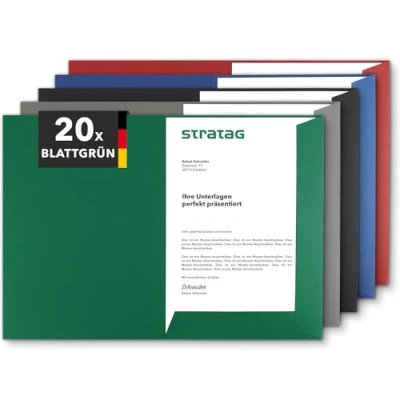 Abbildung von Präsentationsmappe A4 in Blattgrün (20 Stück) sehr stabiler 350 g/m² Naturkarton direkt vom Hersteller STRATAG vielseitig einsetzbar für Ihre Angebote, Exposés, Projekte oder Geschäftsberichte