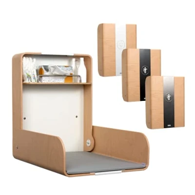 Abbildung von KAWAmidi beech timkid Wickeltisch TÜV geprüft klappbarer &amp; platzsparender Wandwickeltisch inkl. grauer Wickelmatte Ideal für den öffentlichen privaten Bereich Made in Germany