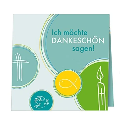 Abbildung von 5 Danksagungskarten mit Umschlägen, zur Kommunion Konfirmation Firmung, Klappkarten im Set zu Stk.&quot;Kreise&quot;