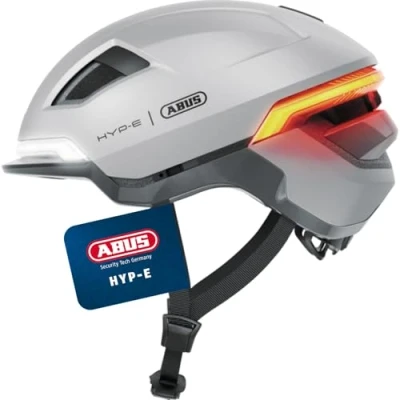 Abbildung von ABUS Fahrradhelm HYP E Helm mit Frontlicht, Rücklicht und Blinklicht geeignet auch fürs Fahrradfahren auf Bike S Pedelec für Jugendliche Erwachsene Größe S, Silber