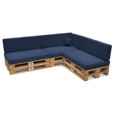 Abbildung von POKAR Palettenkissen Palettenauflagen mit abnehmbarem Bezug Palettenmöbel Palettensofa 8er Set: Sitzkissen 120x80 + Rückenlehne 120x40, Dunkelblau