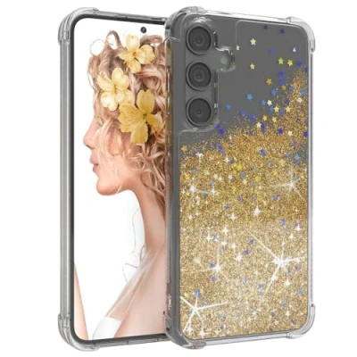 Abbildung von EAZY Case Glitzer Hülle kompatibel mit Samsung Galaxy S24 Plus Handyhülle für Silikon leichtes Shiny Cover stoßfestes Phone als Fallschutz in Gold