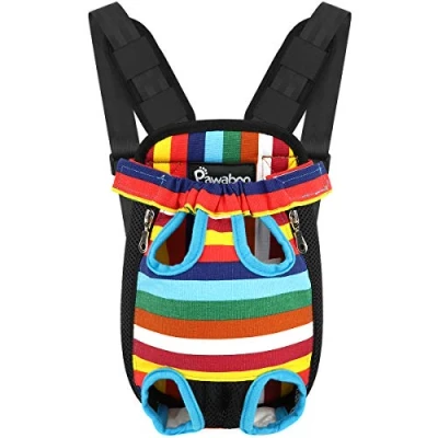 Abbildung von Pawaboo Haustier Rucksack Hund Tragetasche, Verstellbar Beinen heraus Rucksäcke Tragbar Reisetasche, Atmungsaktiv und Bequem Speziell für Klein Mittler Hunde Katzen Welpen S Regenbogen