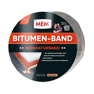 Abbildung von MEM Bitumen Band, Selbstklebendes Dichtungsband, UV beständige Schutzfolie, Stärke: 1,5 mm, Maße: 7,5 cm x 10 m, Farbe: Kupfer, 500475