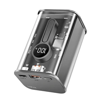 Abbildung von LogiLink Powerbank 10000 mAh mit 7 Fach Schutz, 1x USB C PD (Power Delivery 3.0) &amp; A QC (Quick Charge 3.0), Display, transparentes Design