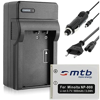 Abbildung von Ersatz Akku + Ladegerät (Netz, KFZ) kompatibel mit Konica Minolta NP 900, Olympus Li 80B … (Siehe Beschreibung)