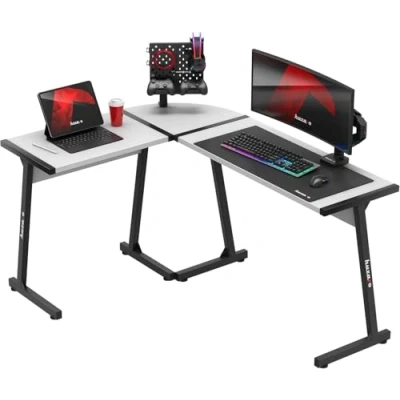 Abbildung von huzaro Hero 6.0 White L Form Eckschreibtisch Gaming Tisch Schreibtisch Computertisch Bürotisch Homeoffice Arbeitszimmer Büro Rechts Links Montage Carbon Tischplatte 147x112cm Weiß