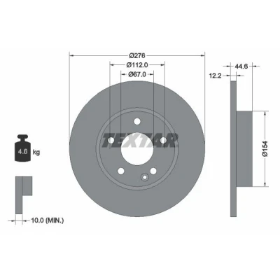 Abbildung von TEXTAR PRO 92131803 Bremsscheibe 276 12,2 05/06 112 voll beschichtet ohne Radbefestigungsbolzen, Radnabe MERCEDES BENZ: A Klasse