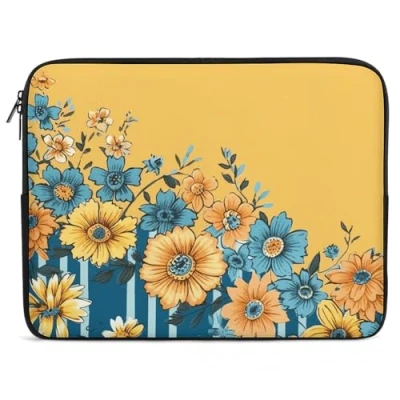 Abbildung von Laptoptasche, 15 Zoll (38,1 cm), Gelb und Blau, Blumenmuster, stoßfest, Computer Tragetasche, schlanke Aktentasche, Handtasche