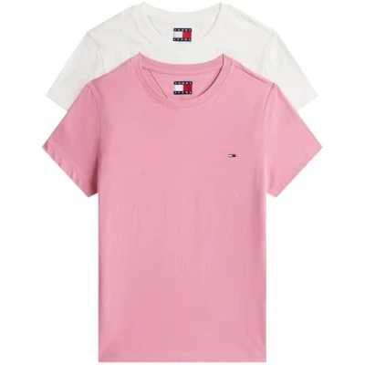 Abbildung von Tommy Jeans Damen 2er Pack T Shirts Kurzarm mit Rundhalsausschnitt, Mehrfarbig (Ecru/Mystic Pink), XXS